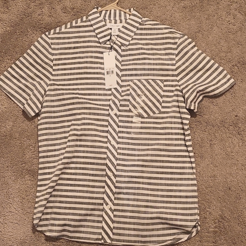 Calvin Klein Medium, white and Grey stripes button up
